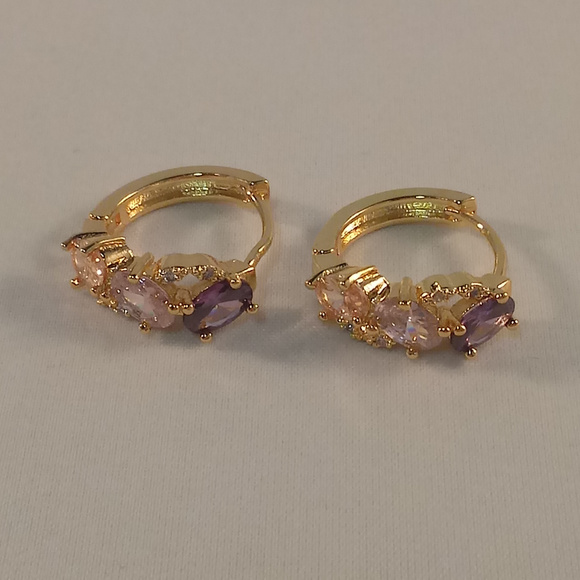 18K Yellow Gold Filled Swirl Oval Diamond Zircon Hoop Earrings 16mm Multi color - Picture 3 of 4